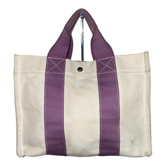 Hermes Bora Bora Canvas Tote Bag Ivory Purple - Picture 1 of 16